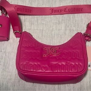 Juicy Couture Hot Pink Embossed Shoulder Bag with attached coin purse NWT